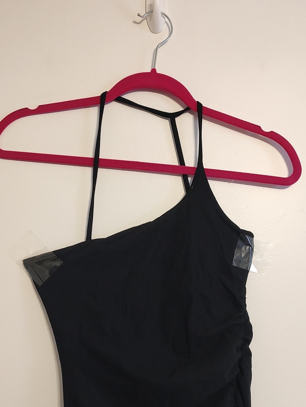 One-Shoulder Black Maxi Dress - Cotton Blend - Picture 3 of 7
